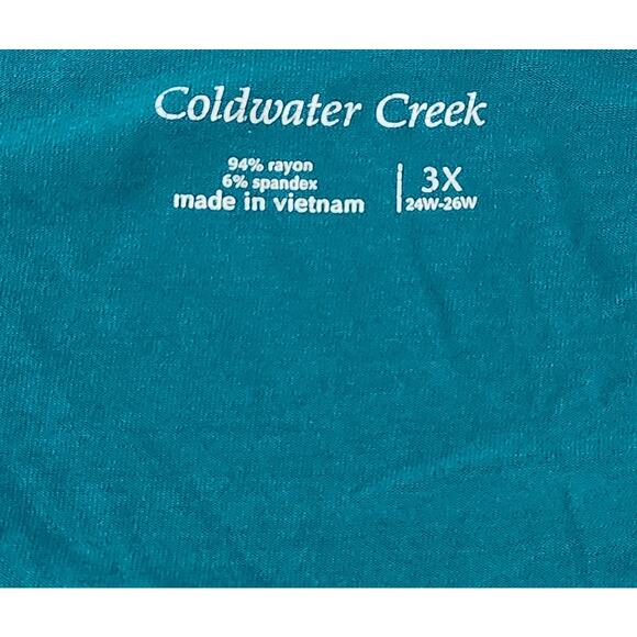 Coldwater Creek Teal Blue Green V Neck Pleated Long Sleeve Top 3X Plus Flowy - Picture 4 of 4